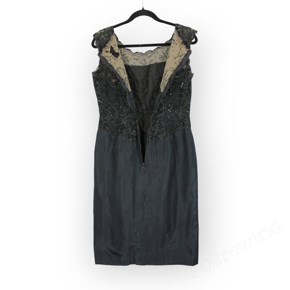 M/L Vintage Cocktail Dress KneeLength Lace Sequin Bead Taffeta UPCYCLE - Picture 5 of 8